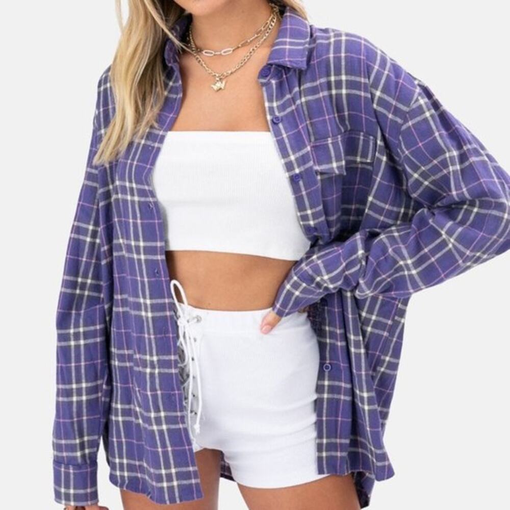 Adika Slash Plaid Shirt Purple Plaid